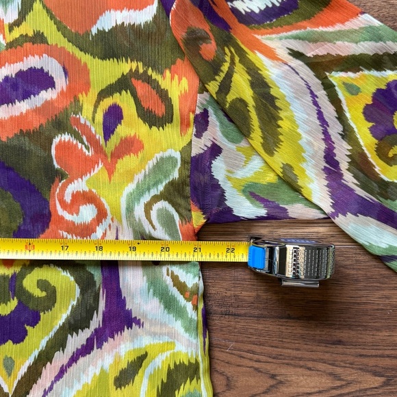 Zara Women’s Multicolor Boho Pajama Style Sheer Button Down Blouse Size Large - Picture 6 of 9